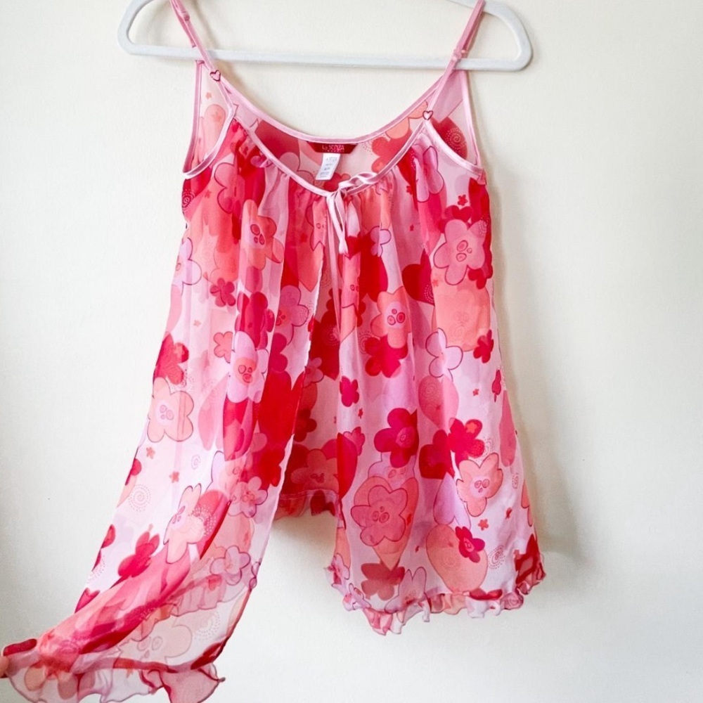 Y2K LA SENZA MESH TIE UP FLORAL VINTAGE TOP - Picture 1 of 7